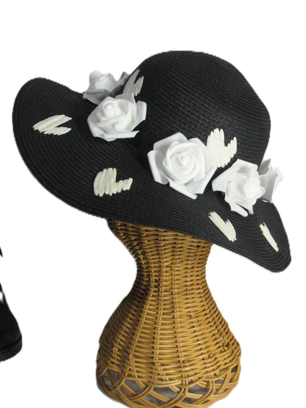 MADDEN GIRL PARTY OR CASUAL SUN HAT UPCYCLED BLACK + WHITE 7 1/2
